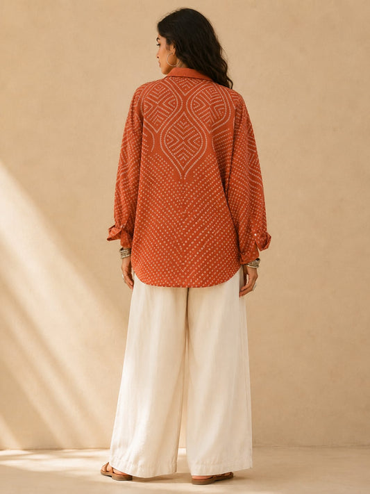 Oversized Boho Bandhani Printed shirt - Rust