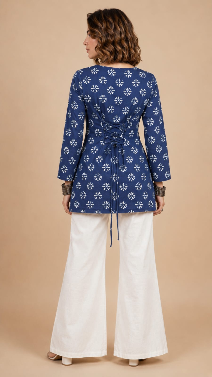 INDIGO BLUE ADJUSTABLE PRINTED TUNIC- BLUE