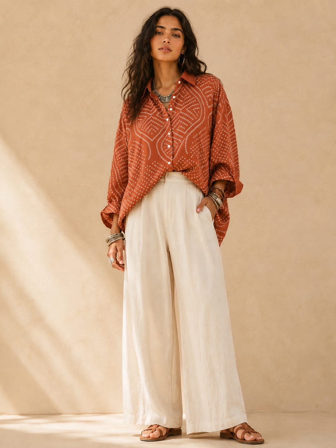 Oversized Boho Bandhani Printed shirt - Rust