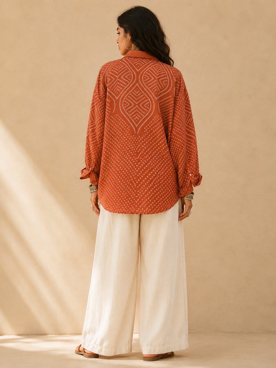 Oversized Boho Bandhani Printed shirt - Rust