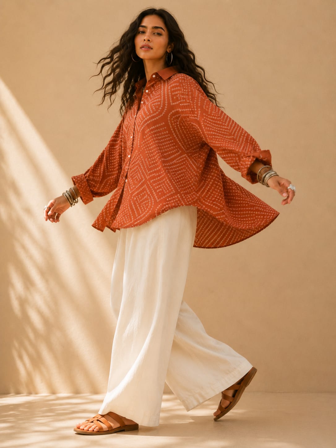 Oversized Boho Bandhani Printed shirt - Rust