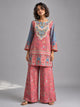 Women's  Pink Floral Print Tunic & Wide-Leg Pant Co-ord Set- Pink