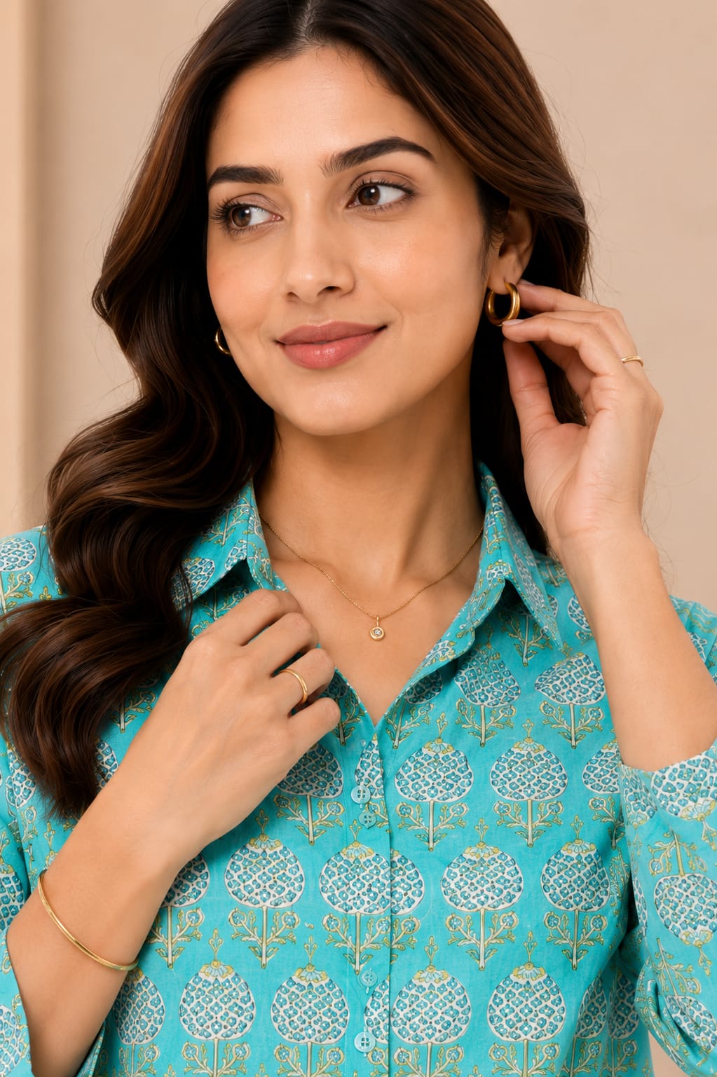 FLORAL PRINTED SHIRT–TURQUOISE BLUE