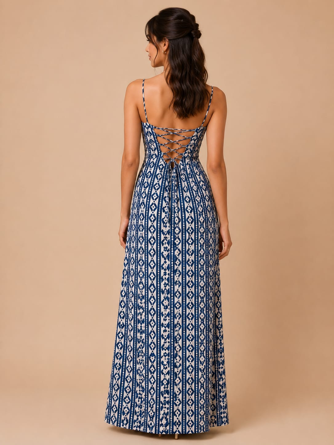 BLUE & WHITE PRINTED MAXI DRESSBLUE AND WHITE