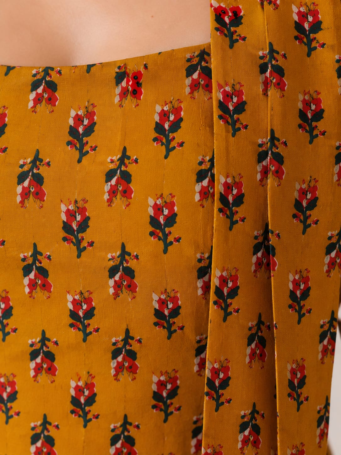 FLORAL PRINTED HALTER NECK SCARF TOPMUSTARD